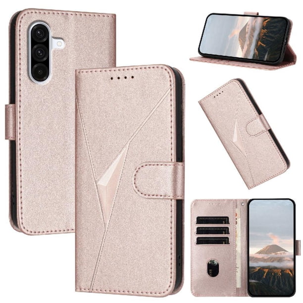 Funda Cartera Fibra de Carbono para Samsung Galaxy A36 con Soporte y Cierre Magnético Rosa