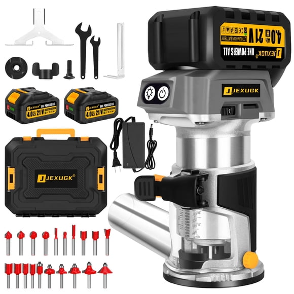 Wood Router JEXUGK inalámbrico sin escobillas de 21 V con batería de 2 x 4,0 Ah
