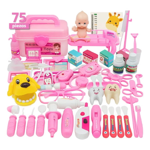 Set Doctor Juguete 75 Piezas Rosado Maletín Médico Niños Rosado