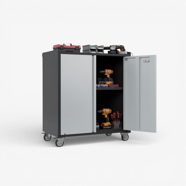 Recilock - Gabinete Metalico Bajo 2 Puertas Con Ruedas - Tc-08 Black & Gray