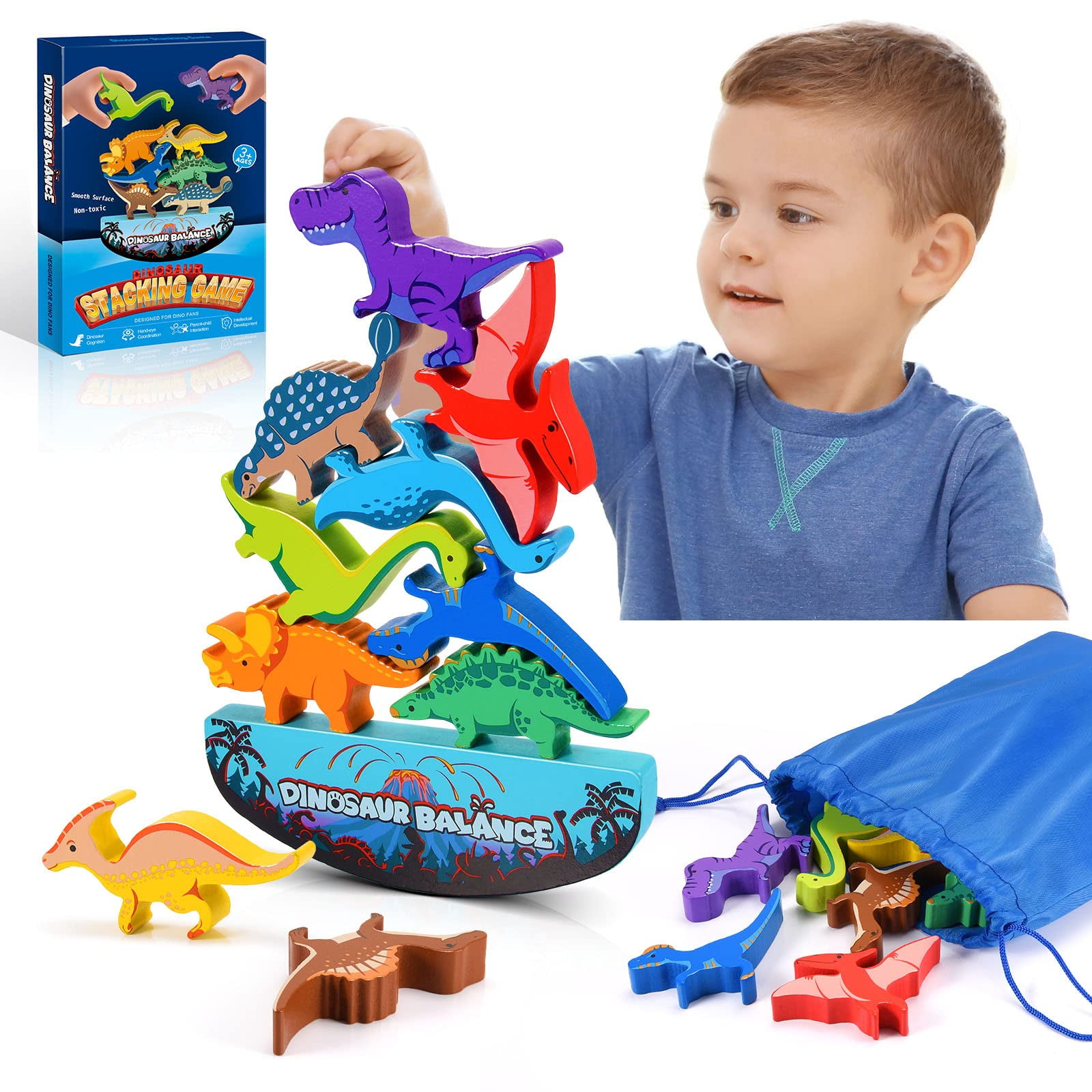 Juguetes De Dinosaurio Ipourup De Madera Apilables Montessori De 3 A 7 Años