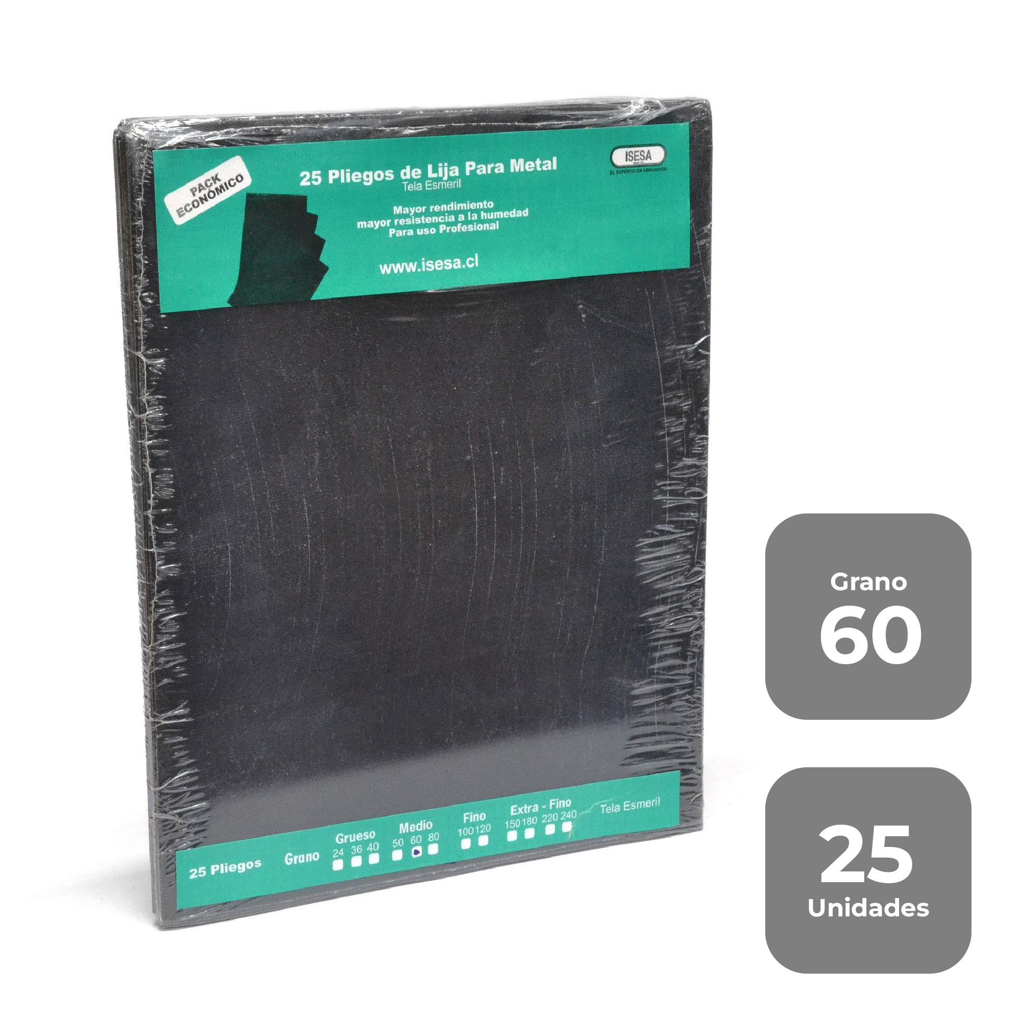 Lija Tela - Metal - (Pack 25) Grano 60 - Isesa