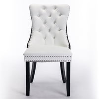 M&Ms - A&A Furniture,Nikki Collection Modern,High-End Tufted Solid Wood Contemporary Pu And Velvet Upholstered Dining Chair With Wood Legs Nailhead Trim 2 Pcs Set,White+Black, Sw2101Wb