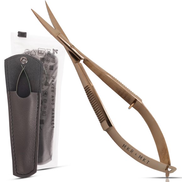 Tijeras de Acción con Resorte para Aplicado y Bordado - Curva, 4,5", Oro Rosado