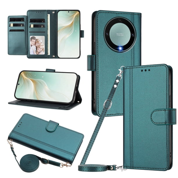Funda Cartera de Cuero Sintético para Honor X9A 5G/Magic 5 Lite, Verde Oscuro