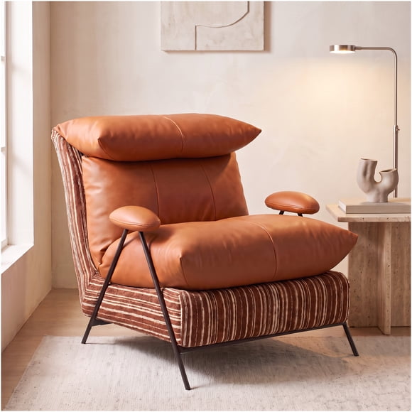 Sillón Alma Individual Ecocuero Estructura Metálica Living Naranja Rayado