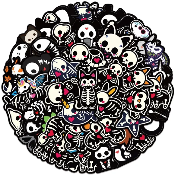 Set Stickers calcomonias Animalitos corazon skull black love