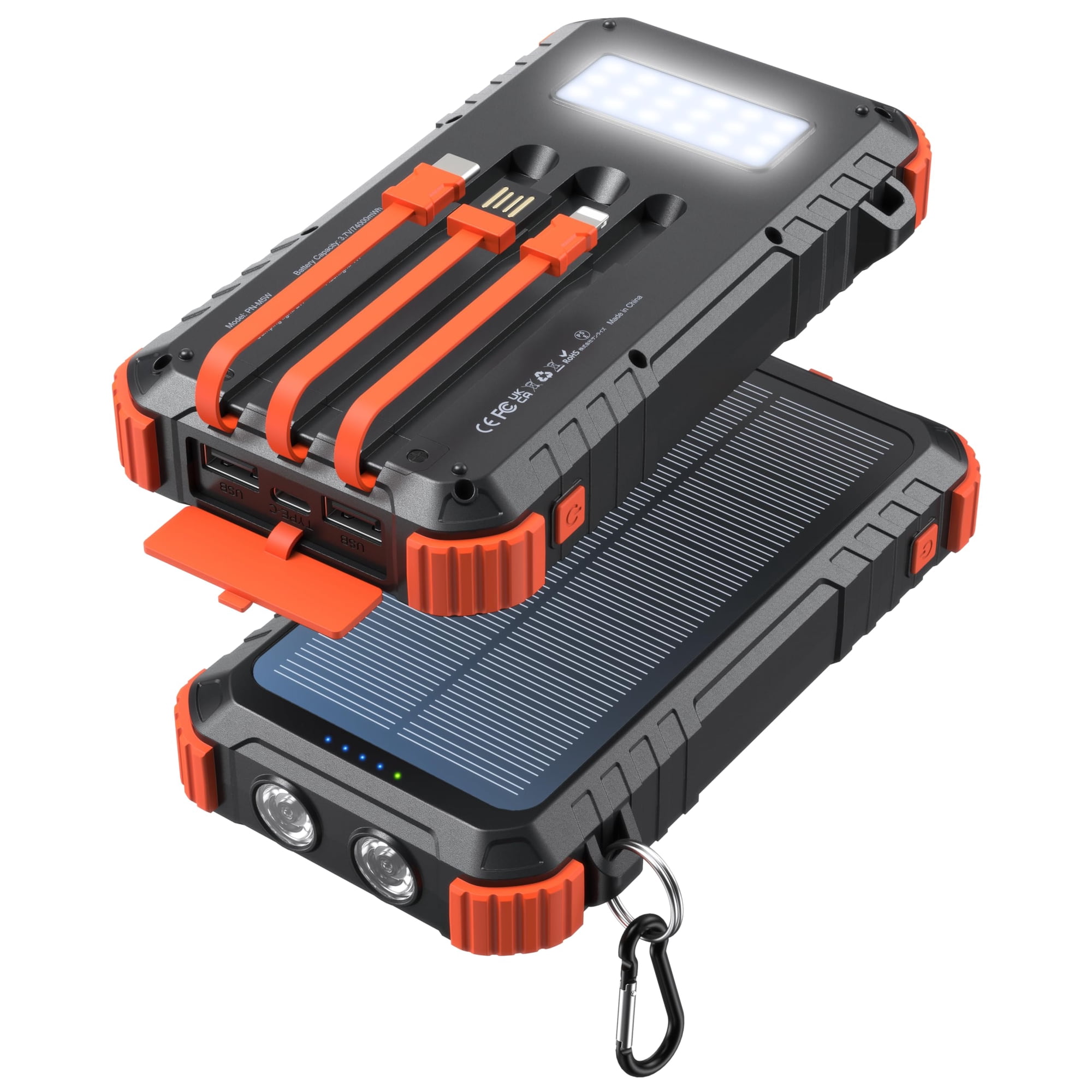 Power Bank Uukto 45800mah Cargador Solar Con 3 Cables Y Led