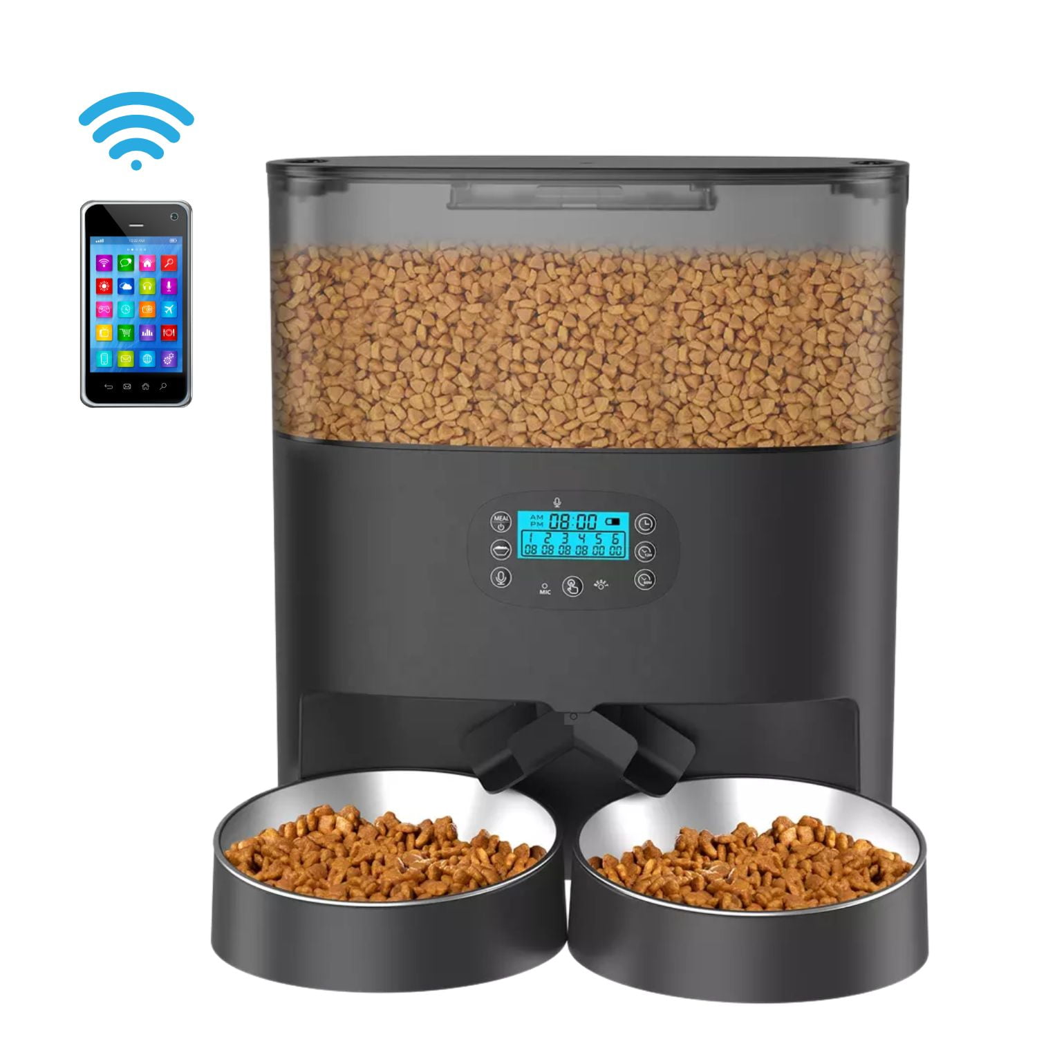 Genérico - Dispensador Automático Comida Gato Wifi Doble Plato Negro