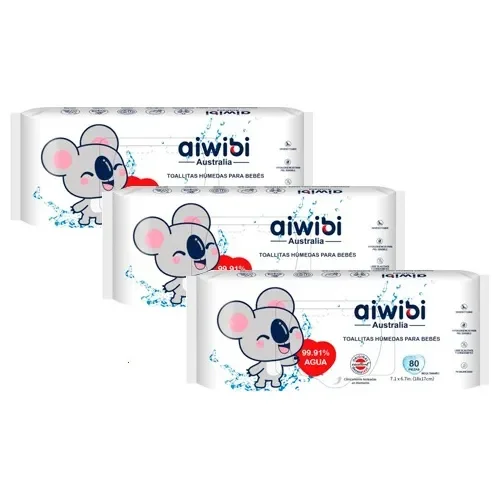 Tripack toallitas Aiwibi 99.9% Agua 3 x 80 Unidades