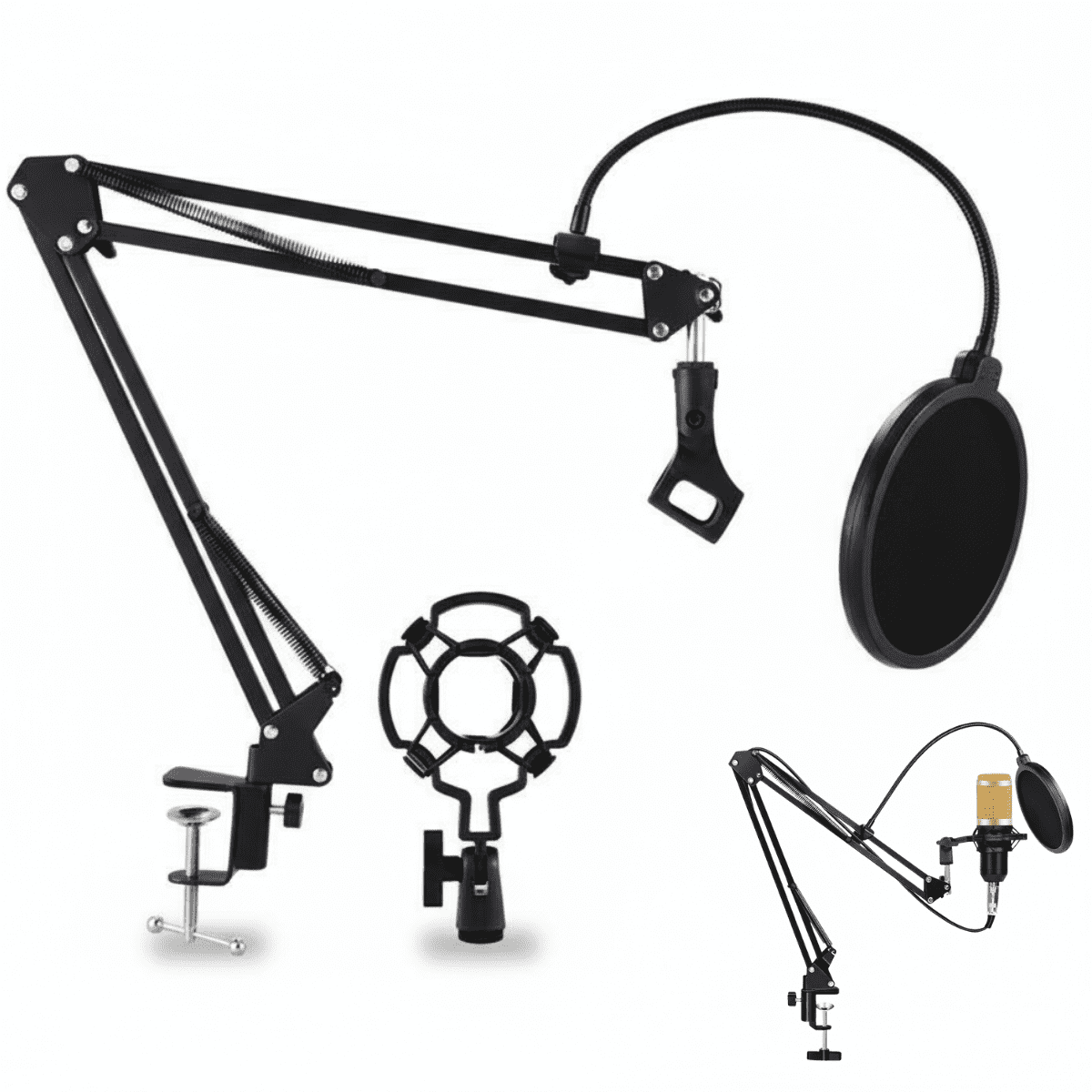Genérico - Kit Profesional Brazo Microfono Antipop Soporte Araña Studio