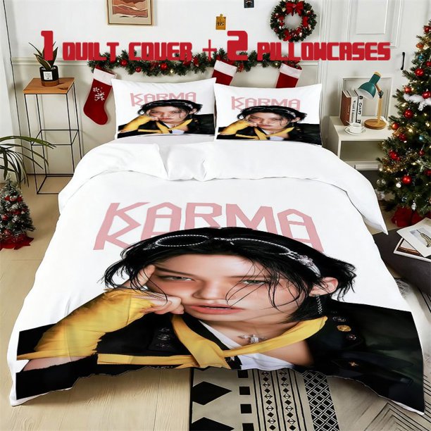 3pcs K POP Felix Printed Bedding Set Soft Duvet Cover with 2 Pillowcases All Season Comfort