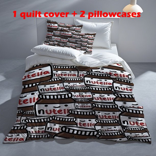 3pcs Chocolate Hazelnut Theme Printed Bedding Set Soft Duvet Cover and Two Pillowcases