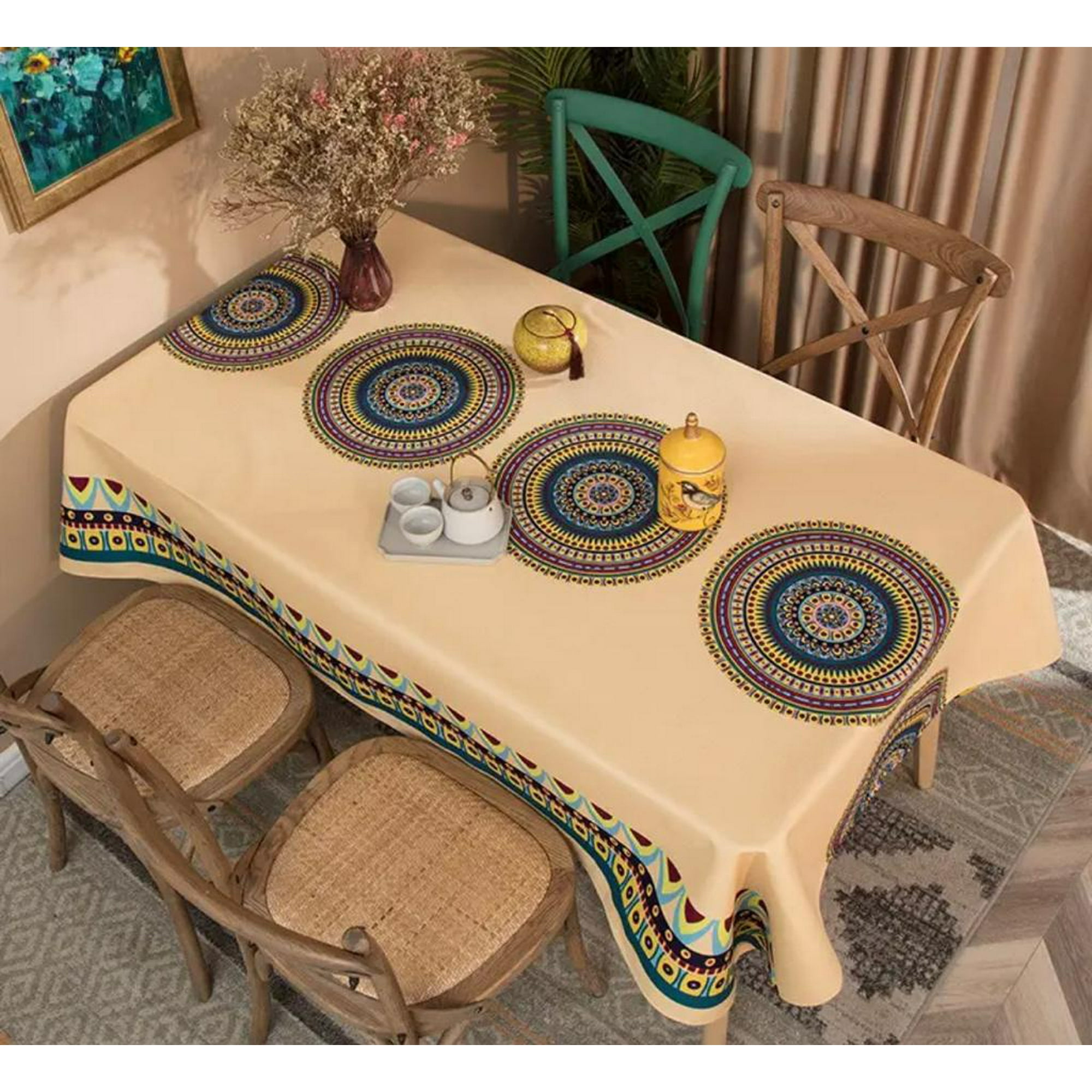 Genérico - Mantel Rectangular Antimanchas 140 X 230 Cm - Danari Oros Mándala