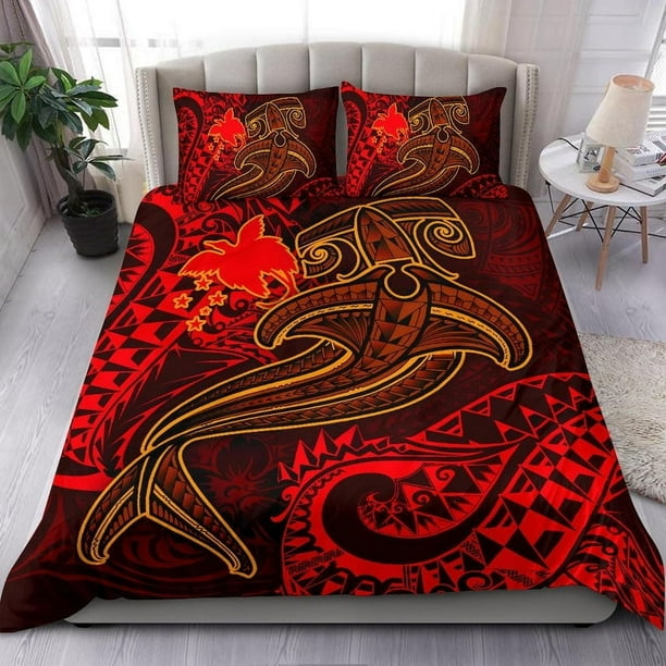 Juego De Cama Papúa Nueva Guinea Tiburón Rojo Tatuaje Polinesio