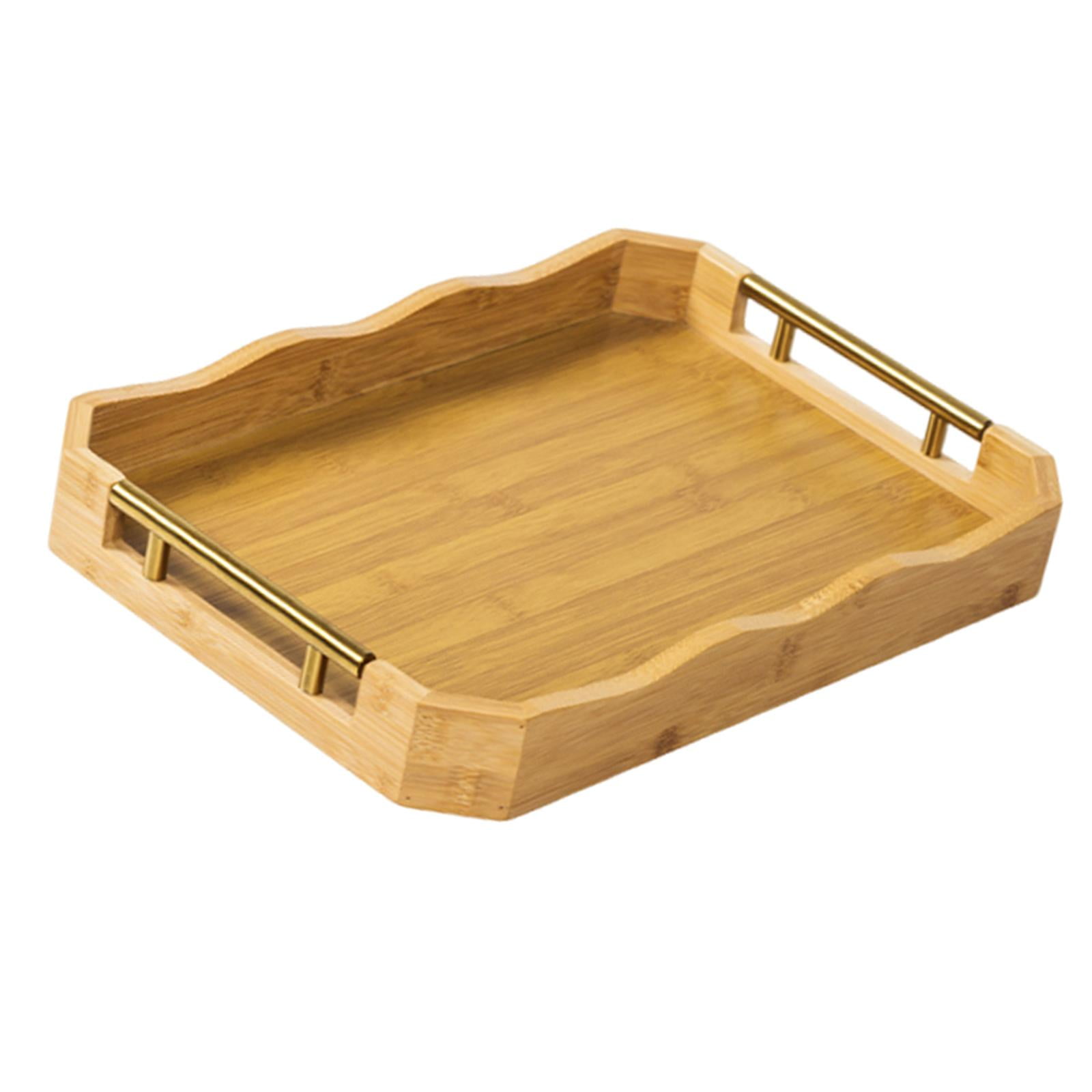 Bothyi - Bandeja De Bambú Para Servir Desayuno, Cena, Té, Multiusos, Con Asa De Metal, Color Madera L