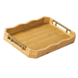 Bothyi - Bandeja De Bambú Para Servir Desayuno, Cena, Té, Multiusos, Con Asa De Metal, Color Madera L