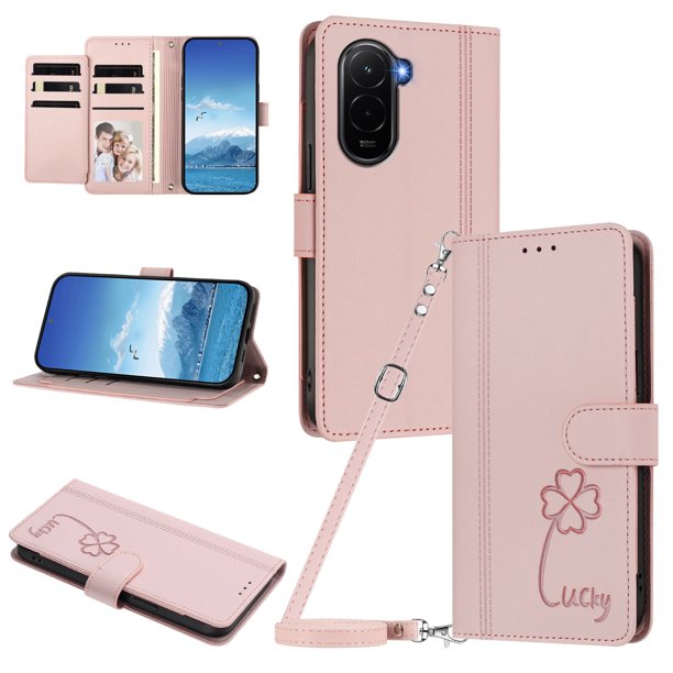 Funda Cartera Trébol para Xiaomi Poco M7 4G con Ranuras Tarjetas y Carga Inalámbrica Rosa