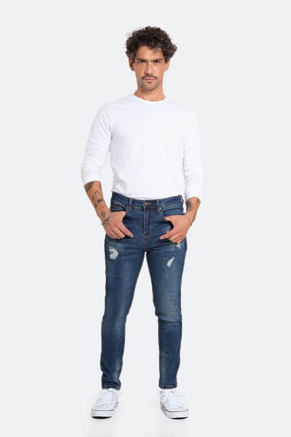 Idem - Jeans Hombre Skinny Azul Focalizado Suave Drimen Destroyer 46