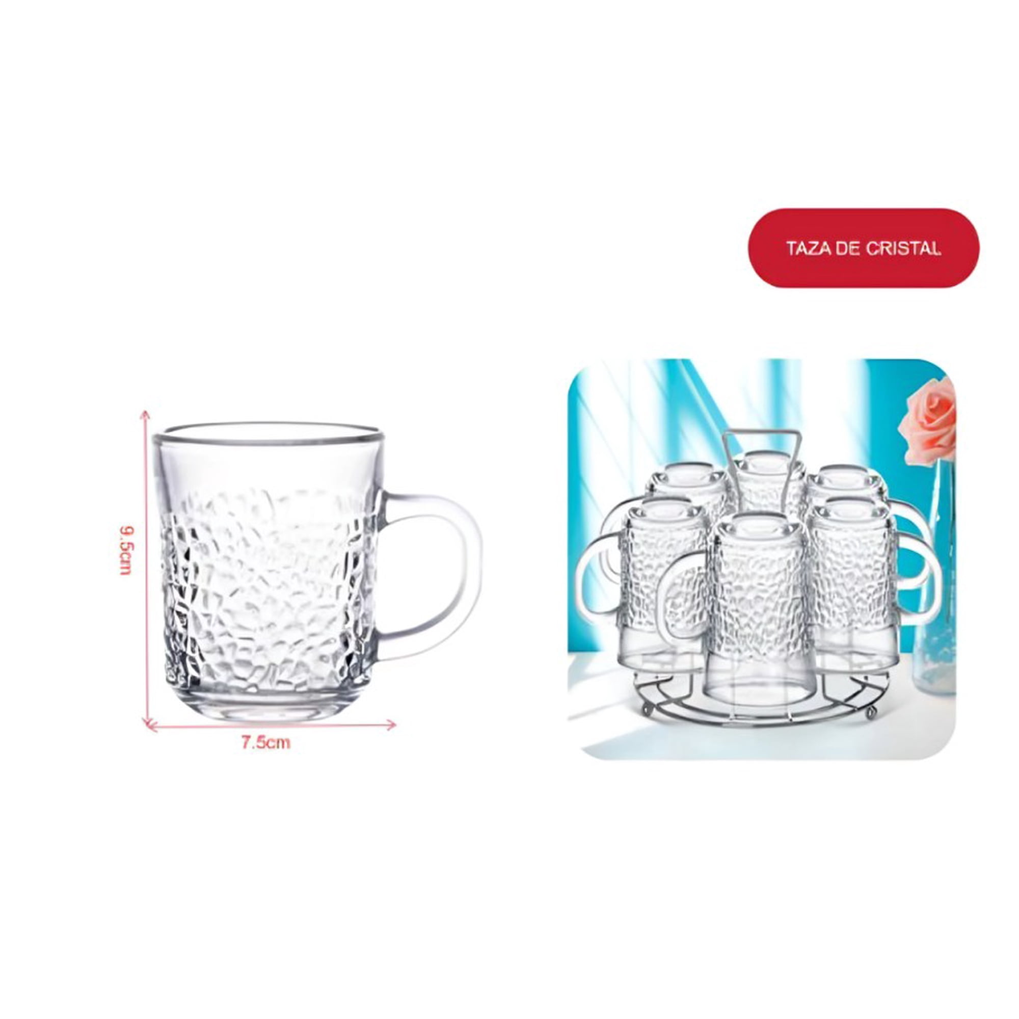Genérico - Set 6 Taza De Vidrio Texturizada Con Asa Para Café O Té