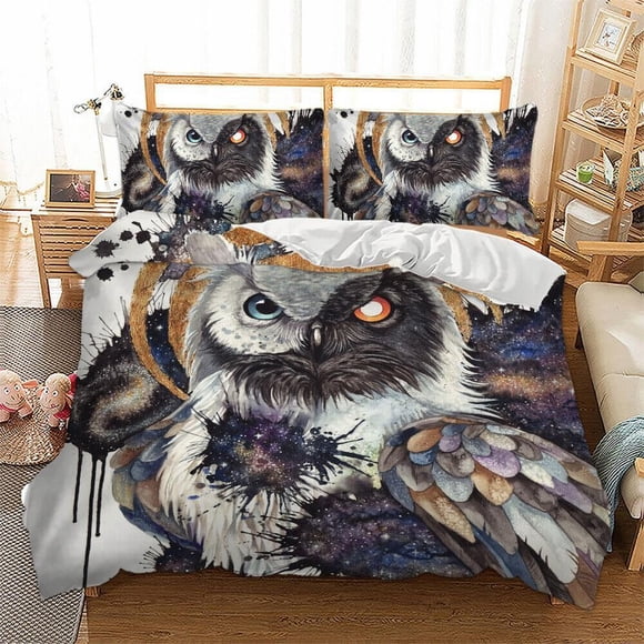 33 Owl Quilt Duvet Cover Set Soft Bed Linen Double Bedspread3-Piece Bedding Set