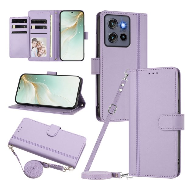 Motorola Edge 60 Neo Funda Billetera con Cierre Magnético, Morado Claro