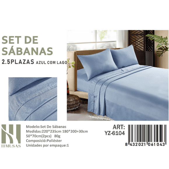 Set De Sabanas King Color Azul Com Lago 150 Hilos + 2 Funda De Almohada