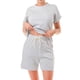 thumbnail image 2 of Conjunto De Camiseta Y Shorts Monocromáticos De Manga Corta Con Cuello Redondo De Algodón Color Gris Claro (para Mujer), 2 of 5
