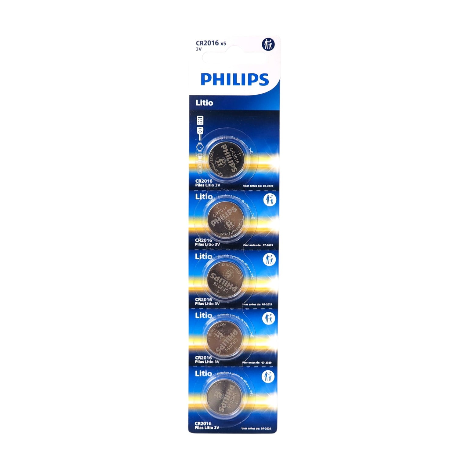 Pack 5 Pilas Cr2016 Tipo Botón Litio 3v Philips