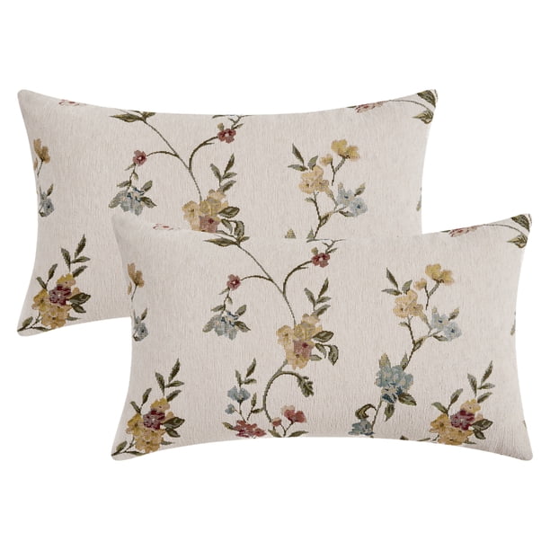REGALWOVEN Fundas de Cojines Juego de 2, Funda de Almohada de Planta de Flores, Funda de Cojín Decorativa Estilo Rústico para el Hogar Blanco 12" x 20"