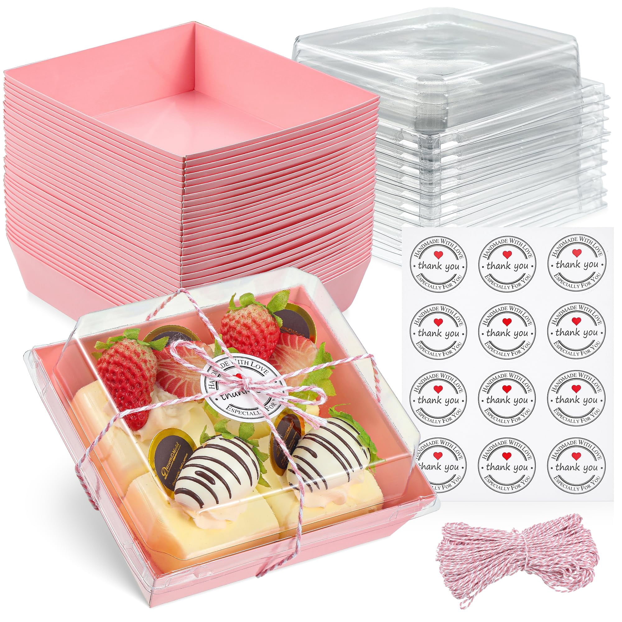 Treat Boxes Leafiew Clear, Paquete De 50 Unidades Para Postres, 5 Pulgadas, Color Rosa