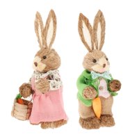 Ioensy - Conejito De Paja De Pascua, Suministros Para Fiestas De Animales De 35Cm Para Vacaciones, Escritorio, Interior, Verde, Rosa