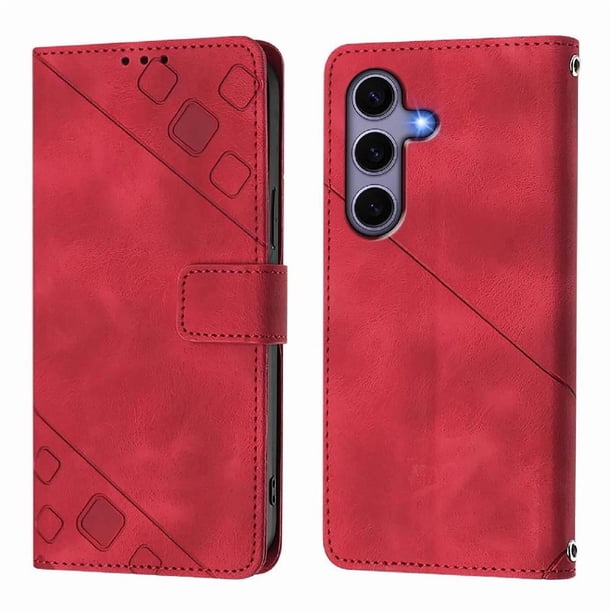 Funda Cartera para Samsung Galaxy S25 con Soporte y Ranuras, Resistente a Golpes y Rayones Rojo