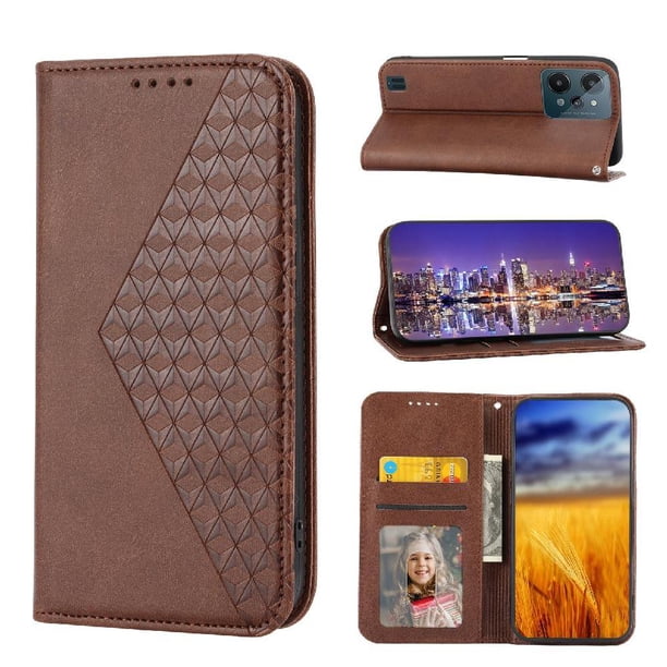 Funda Flip FOXDOCK para Realme C35 , Estilo Billetera con Diseño Rombo, Correa de Mano y Soporte, Uso Diario