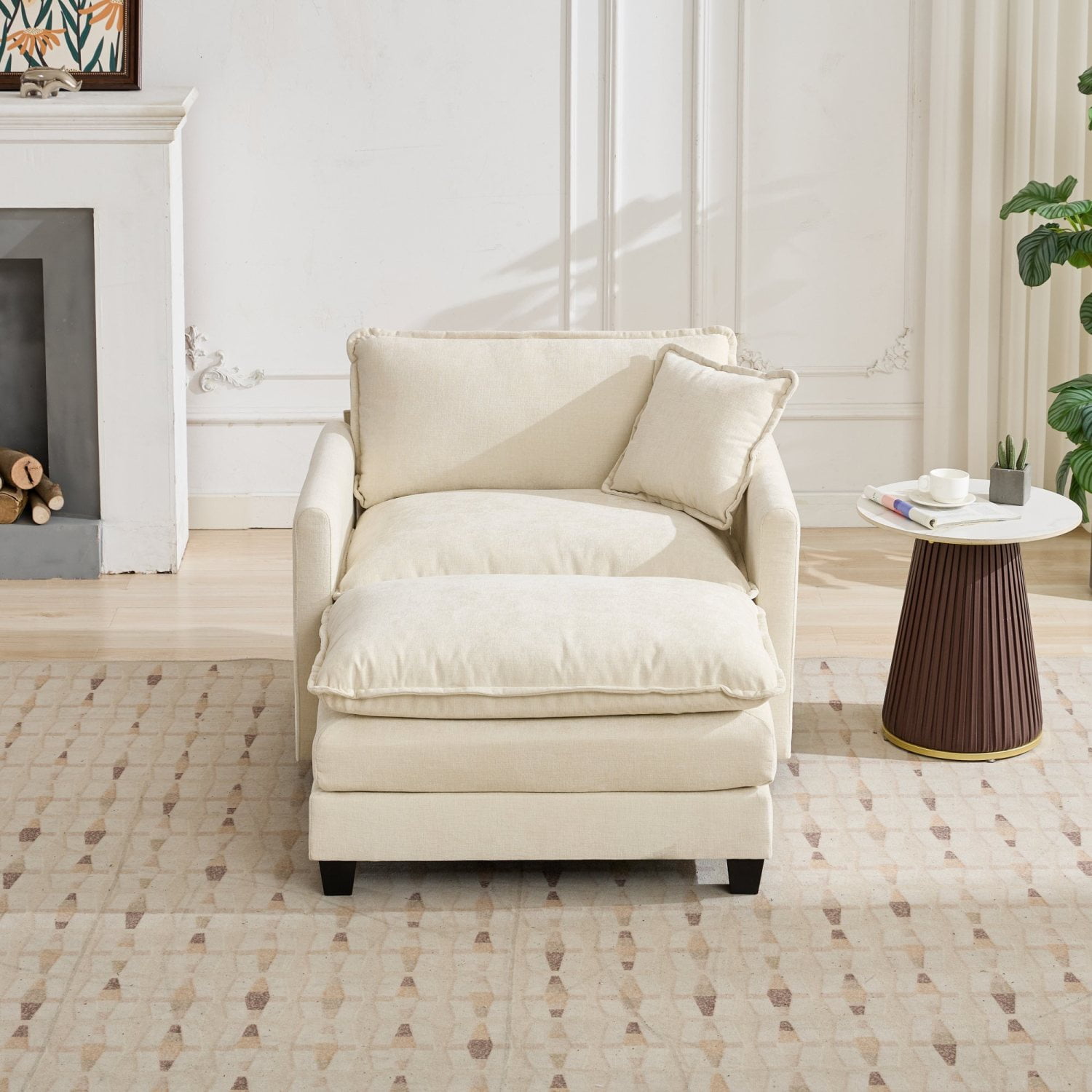 M&ms - Cloud Sofa Ottoman Only, Modern Sectional Couch, For Living Room Bedroom And Apartment, Comfy Double Layer Upholstered Seat Cushion, Breathable Chenille Fabric, Beige