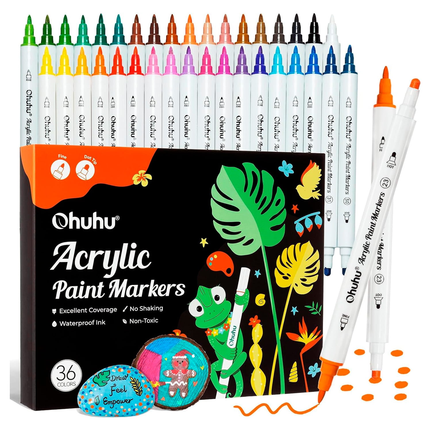 Ohuhu 36 Marcadores Acrílicos Doble Punta Fina & Puntos