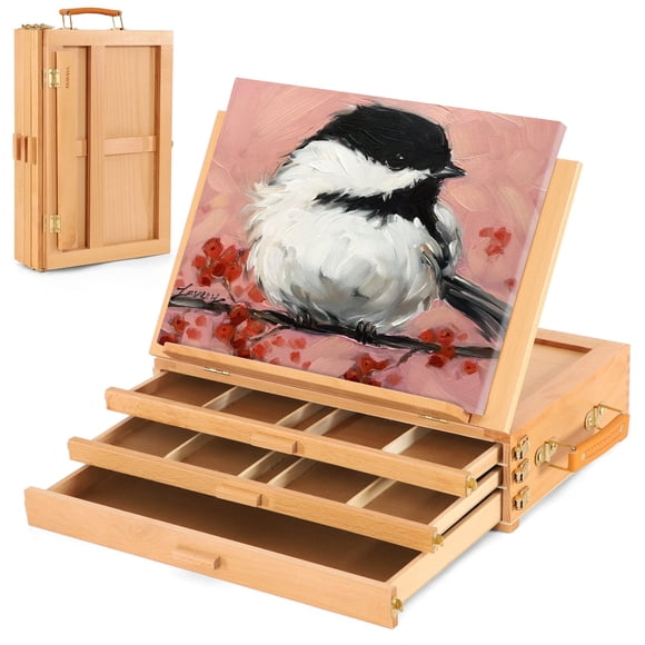 Caballete de mesa VISWIN de madera de haya con 3 cajones