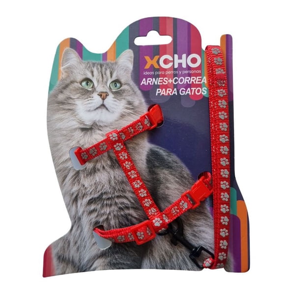 Arnes Pechera + Correa Para Gatos Mascota Pequeñas XS (Rojo Conejos)
