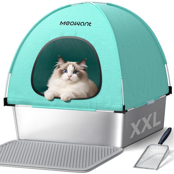 Caja de arena para gatos Meowant de acero inoxidable con tapa extra grande
