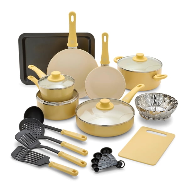 Juego de utensilios de cocina GreenLife de 18 piezas, color amarillo antiadherente