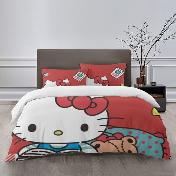 Hello Kitty Bedding Sets Bed Cartoon Duvet Cover Lightweight 3 Piece Bet Sets for Kids Boys Girls