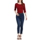 thumbnail image 2 of INSPIRE CHIC Camisetas de Mujer Mangas al Codo Cuello Barco Ajuste Ceñido Casual Vino Rojo XS, 2 of 8