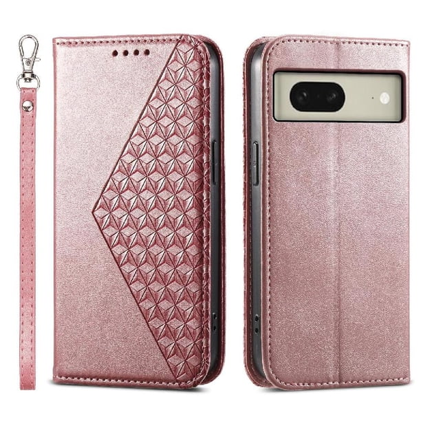 Funda Flip FOXDOCK para Google Pixel 8 , Estilo Billetera con Diseño Rombo, Correa de Mano y Soporte, Uso Diario