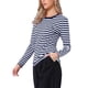 thumbnail image 4 of INSPIRE CHIC Camiseta Casual de Algodón Ajustada de Manga Larga a Rayas con Cuello Redondo para Mujer, Regreso a Clases, Azul Marino a Rayas, Talla L, 4 of 6