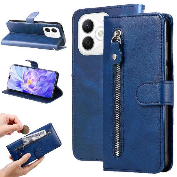 Funda con Cremallera para Honor X60i, Carcasa Cartera de Cuero PU con Soporte y Tarjetero