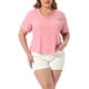 thumbnail image 1 of Agnes Orinda Mujeres Tallas Grandes Escuela Universidad Tops Recortados Cuello en V Manga Corta Abotonado Verano Camisa Casual 2X Rosa Oscuro, 1 of 6