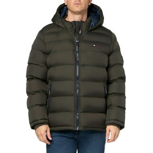 Chaqueta Tommy Hilfiger Para Hombre, Con Capucha, Acolchada, Color Oliva, Talla Xl