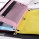 thumbnail image 4 of Estuche para lápices tamaño B5 con doble cremallera y dos bolsillos, de malla transparente, con cremallera, con remaches y 3 anillas (rosa), 4 of 6
