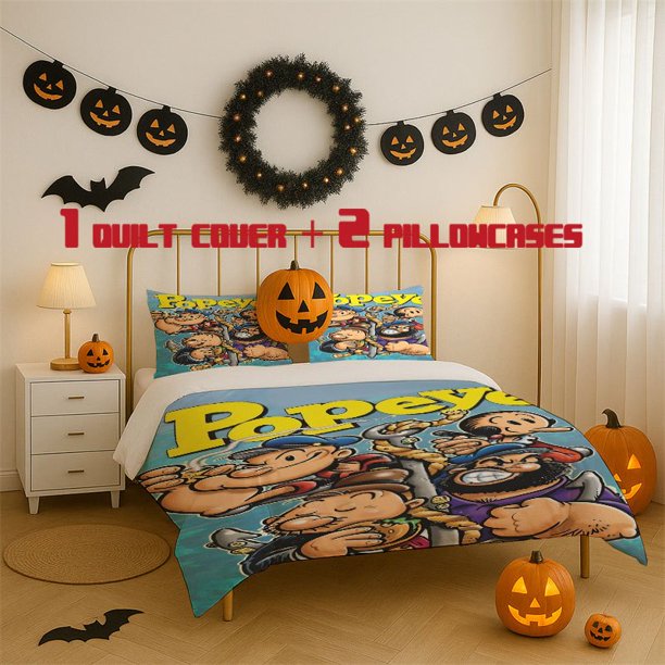 3pcs Popeye Printed 3pcs Bedding Set Soft Duvet Cover with 2 Pillowcases All Season Comfort