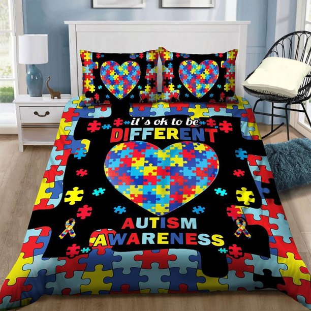 Autism Awareness Its Okay To Be Different Quilt Duvet Cover Set Queen3-Piece Bedding Set